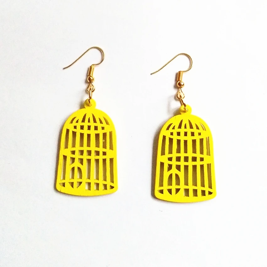 

A Pair Carving wood Bird House Round Earrings Handmade Earrings Laser Cut eco Friendly Wooden Fashion Jewelry