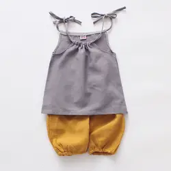 BibiCola/Одежда для маленьких девочек 2 шт. одежда для малышей 2018 летняя футболка топы + шорты Экипировка Одежда для малышей без рукавов