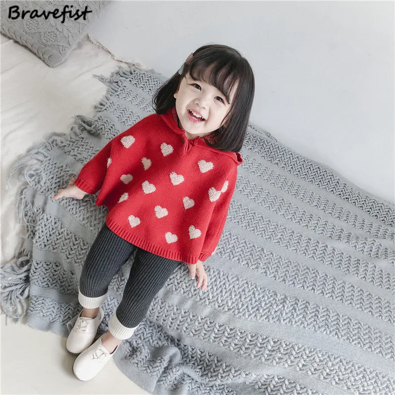 

Girls' Cloak Sweaters Children's Knitted Sweater Baby Bat Sleeve Sweater Girl's Clothes Knitted Baby Clothes With Hearts Print