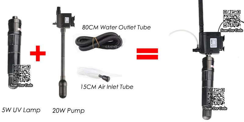 23 Вт SUNSUN 20 Вт насос+ 3/5 Вт УФ стерилизатор аквариумный аквариум, погружной Фильтрующий насос УФ лампа для удаления водорослей - Цвет: 5W UV Lamp 20W Pump