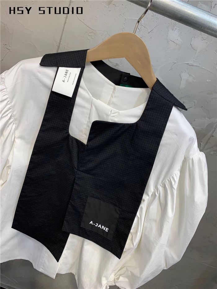 【HSY studo】2019 осень новый тренд ruched мыть легко расслабленная женская блузка с