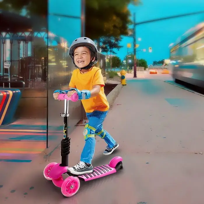 

3-Wheel Kick Scooter With Seat Children Scooters Adjustable Height Kids Scooter Bike with LED Light Up Wheels kids skateboard