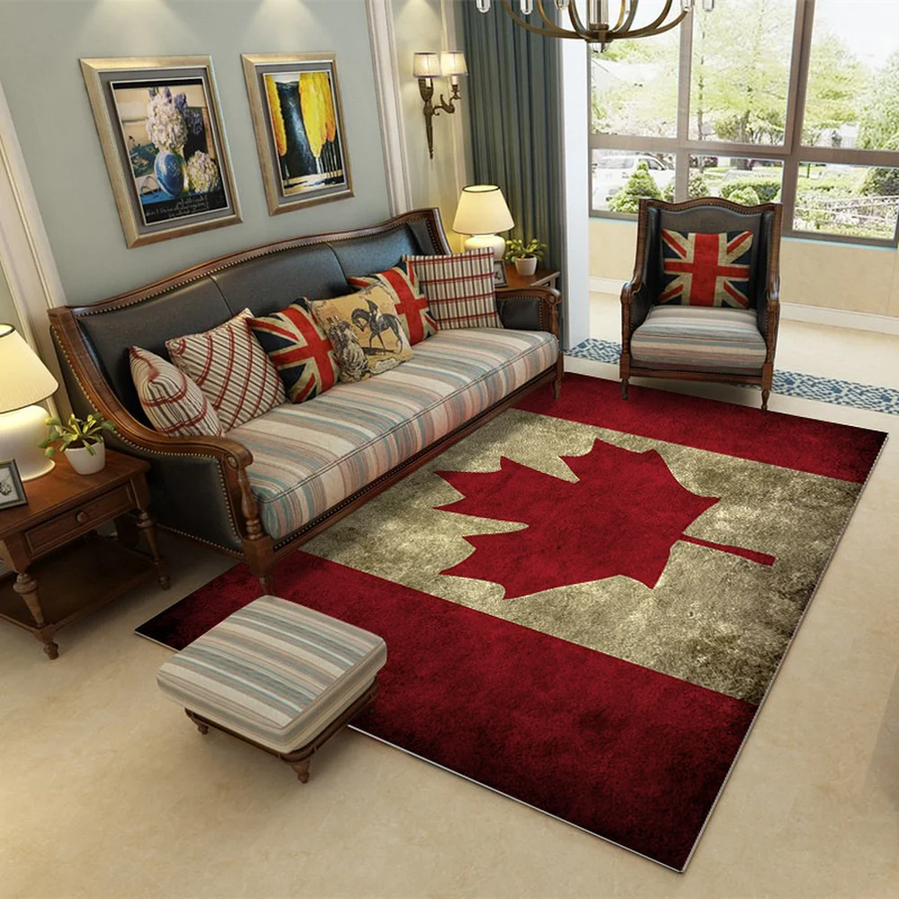 

High Quality Retro Carpet Canadian Flag Rugs Soft Anti-slip Suction Floor Mat Home Hotel Outdoor Bedroom Prayer Parlor Blanket