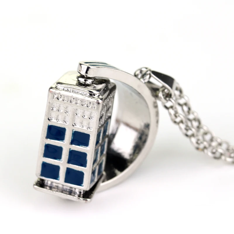 Винтажное ожерелье Dr Who вращающееся в полицейской коробке синее с кулоном