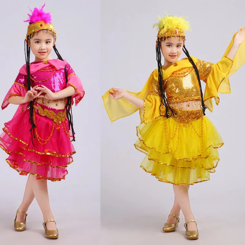New Girls Sequined Belly Indian Dancing Dress Kids Party Dance Costumes