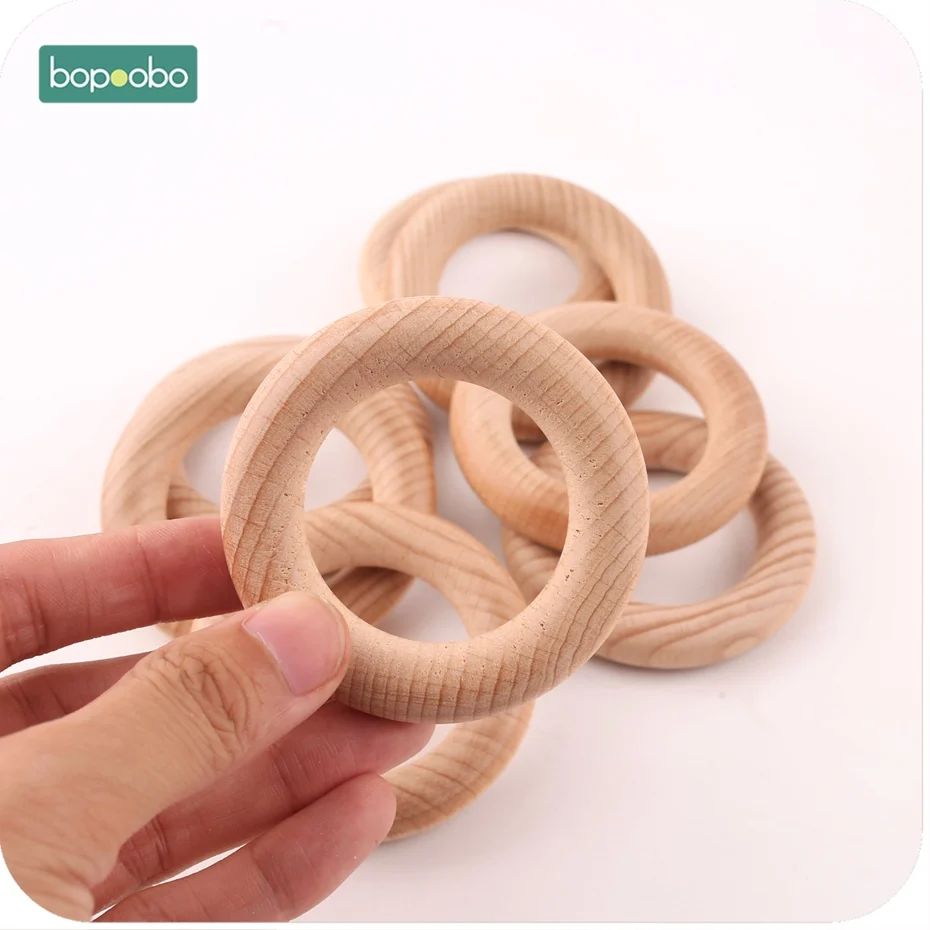 Bopoobo 3 шт. бук деревянное зубное кольцо 65 мм еда класс Деревянный зубные кольца для детей кольцо органический Деревянный Погремушка Детские