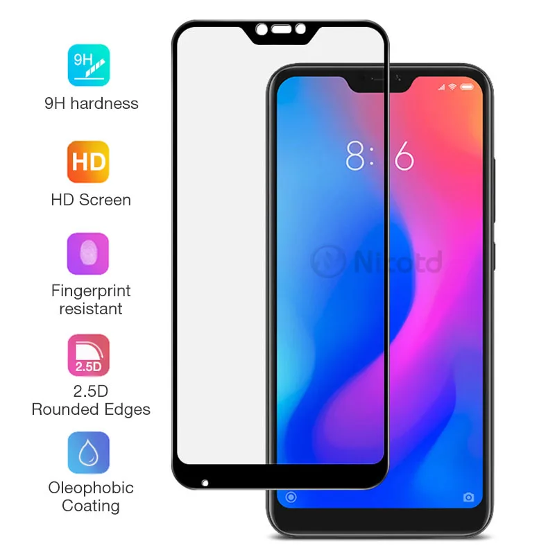 Nicotd Tempered Glass for Xiaomi Mi A2 Lite 9H Full Cover Film Screen Protector for Xiaomi Redmi 6 pro Glass for Xiomi Mi A2Lite (5)