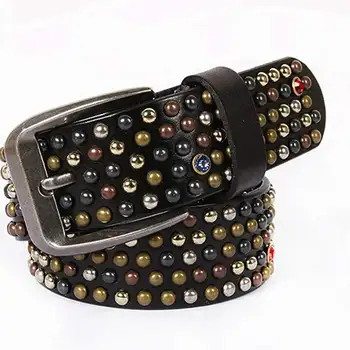 

2018 New Men Women Colorful Rivet Punk first layer leather Belt Vintage Metal Waist Belt cowboy Geniune leather belt LT065S30