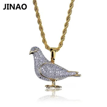 

JINAO Hip Hop Gold Color Plated Pigeon Pendant Necklace Micro Pave Zircon Iced Out Animal Jewelry With 24" 30" Rope Chain