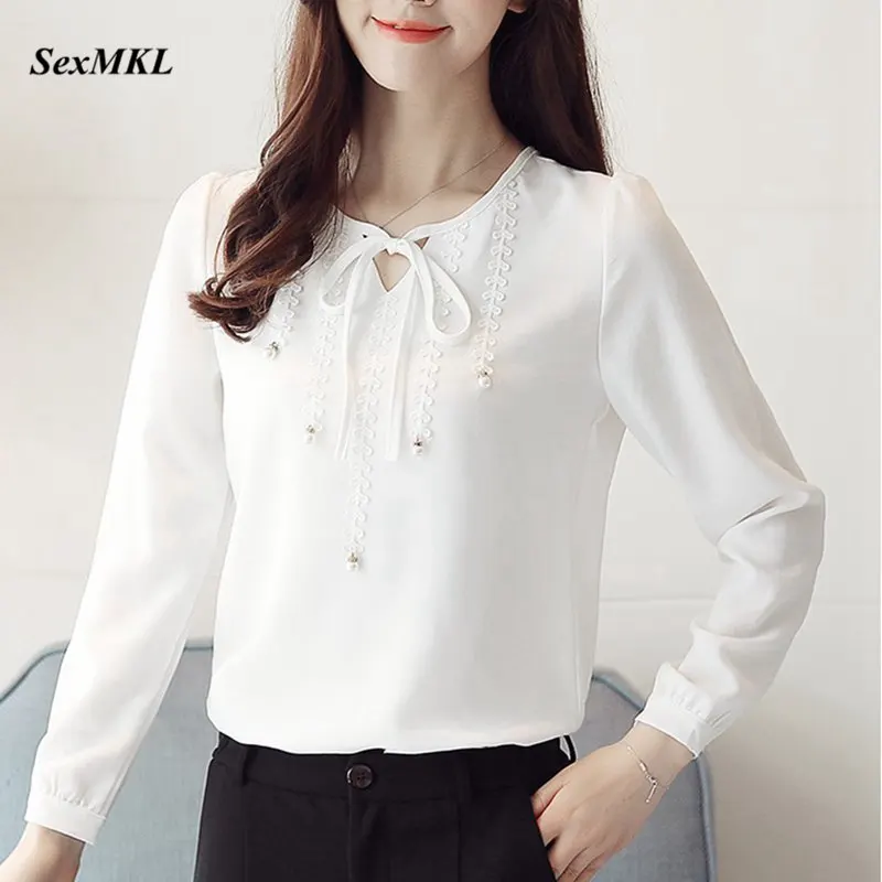 

SEXMKL Women White Chiffon Blouse 2019 Autumn Blusa Fashion Long Sleeve Blouses Korean Ladies Office Work Shirt Camisa Feminina