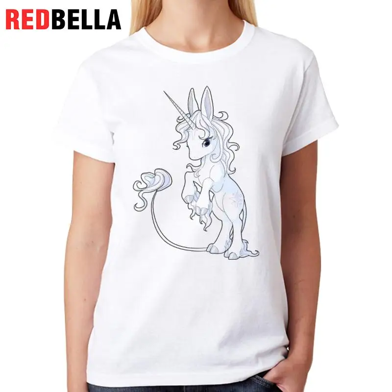 REDBELLA Harajuku футболка женская Ulzzang Симпатичные Единорог Licorne Айнхорн Футболка 100%