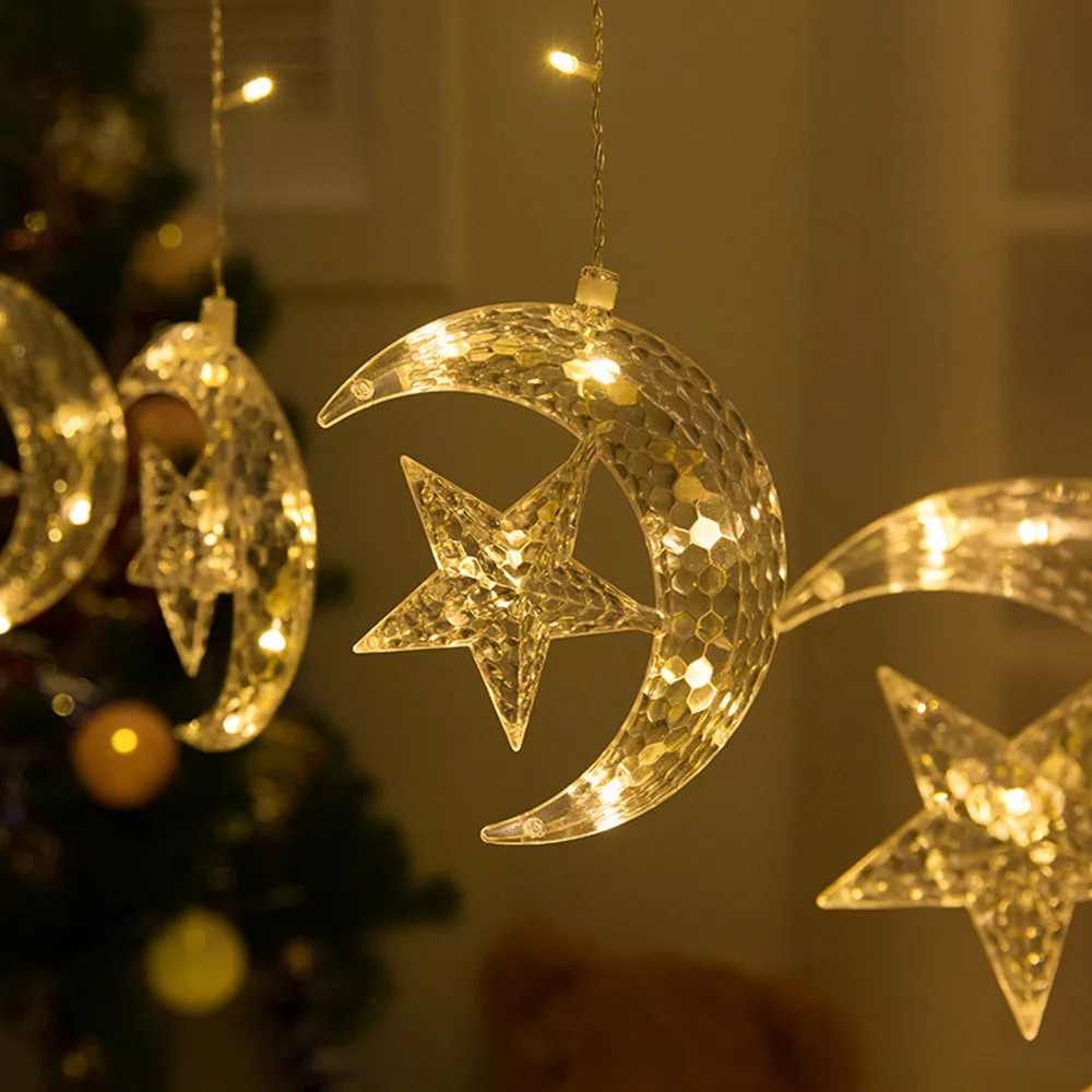 

ISHOWTIENDA LED Star Curtain Lights, Window Curtain String Light Moon art deco Star String Light bright and lasting contemporary