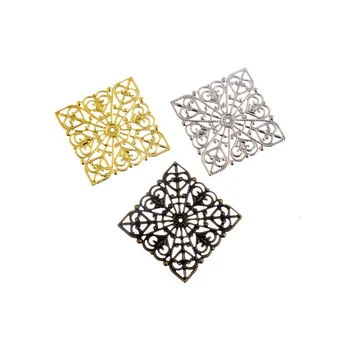 

Free shipping 20PCS 3Color Embellishment Metal Crafts Gift Decoration DIY Square Filigree Connectors Hollow 4x4cm