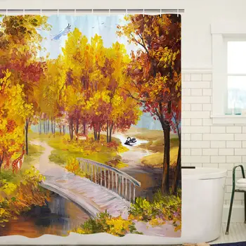 

Oil Painted Scene Shower Curtain Art Waterproof Bathroom Decor Shower Curtain