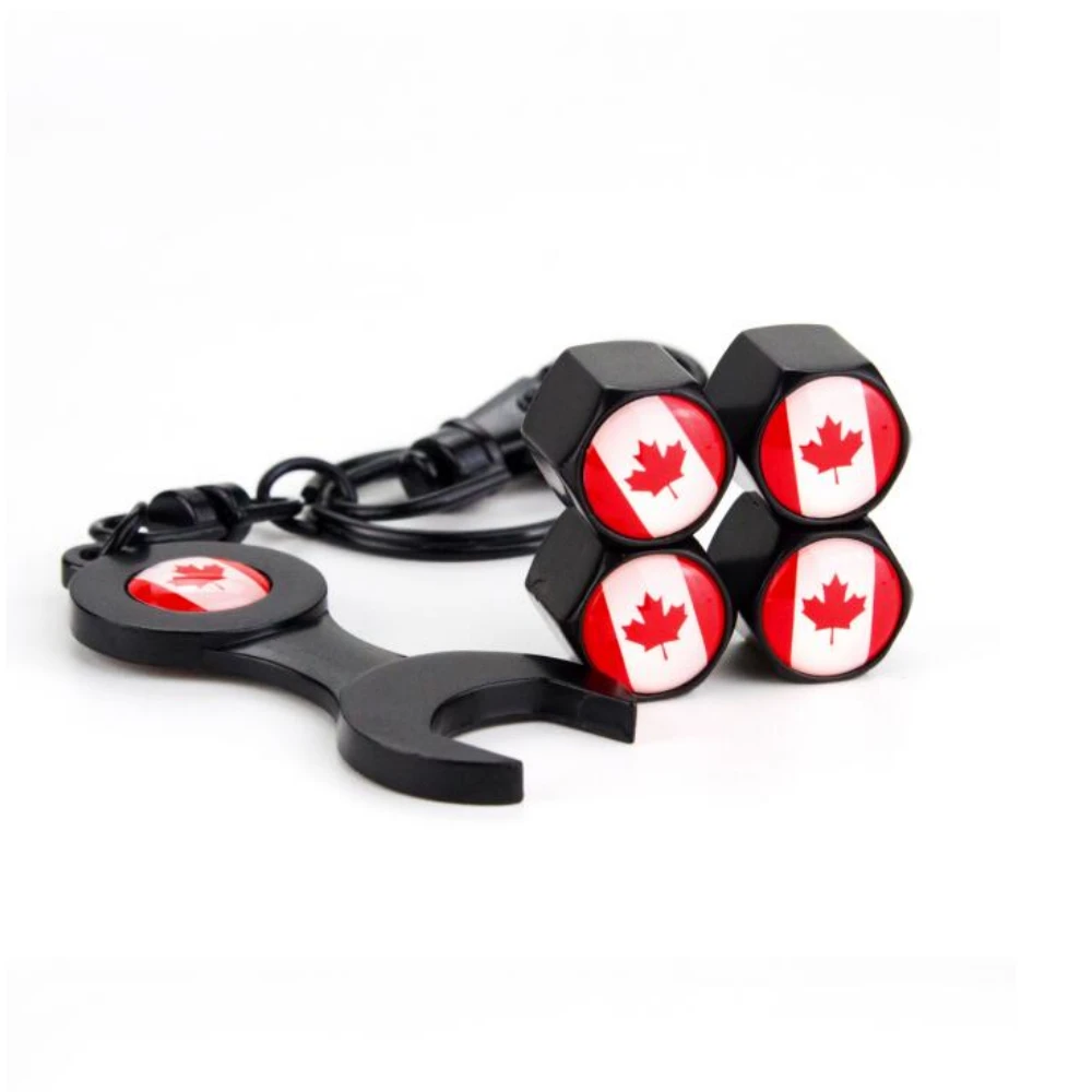 

4pcs Car-styling Canada Flag Logo Wheel Valve Caps 1pc Wrench for Ford Mondeo MK4 Focus 2 3 C-max S-max Ranger Kuga Transit