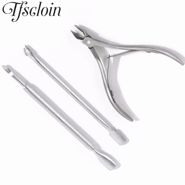 

TFSCLOIN Stainless Steel 3pcs Double Side Cuticle Pusher Essential Cuticle Spoon Pusher Pedicure Manicure Care Cleaner Tool
