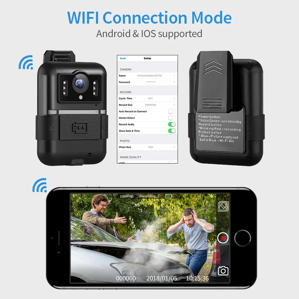  BOBLOV WN11 Wifi IR Night Vision Body Worn Camera 140 Degree 32GB Record Video Security Pocket Poli