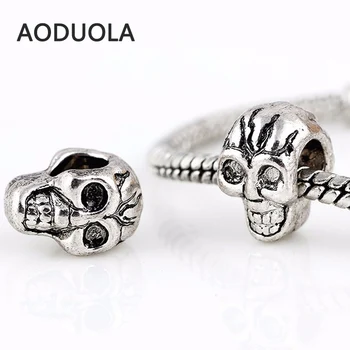 

Silver plated Beads Skull Shape DIY Big Hole Metal Beads Spacer Murano Bead Charm Fit For Pandora Charms Bracelet