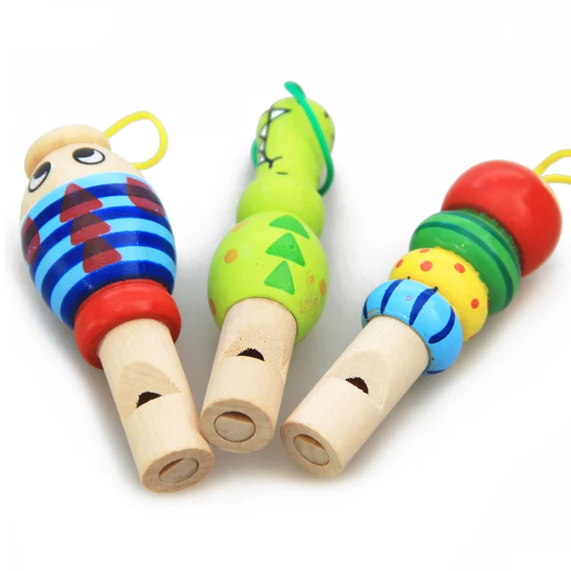 1Pc Infant Whistling Toy Wooden Random Color Toys Cartoon Animal Whistle Educational Music Instrument Toy for Baby Kids Children 2
