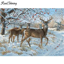 REALSHINING зимняя куртка с оленями, алмазная вышивка крестиком, квадратная Алмазная вышивка с Носорогом изготовленный на заказ Алмазная вышивка FS612