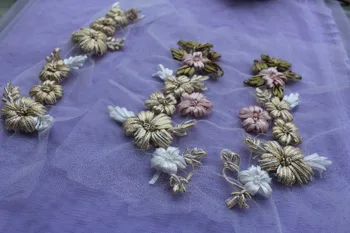 

3D handmade embroidery appliques, ribbon flowers embroidery appliques, 10 sets