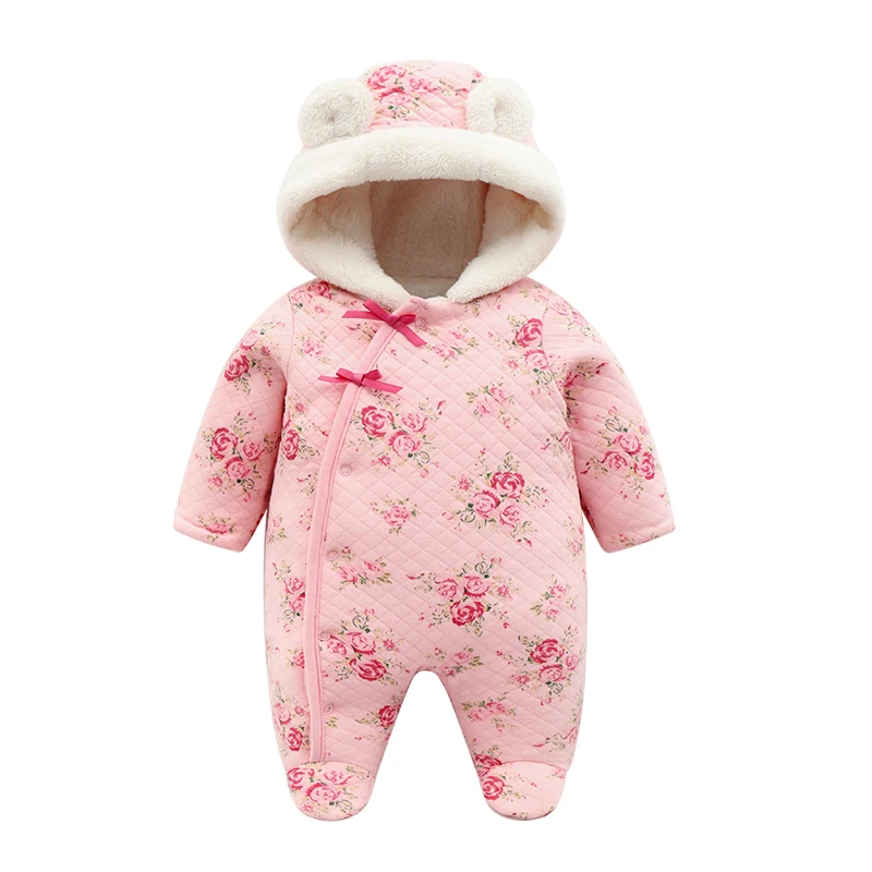 

Fashion newborn baby girl autumn/winter clothes flora romper baby fleece winter thick warm rompers newborn Jumpsuit coveralls