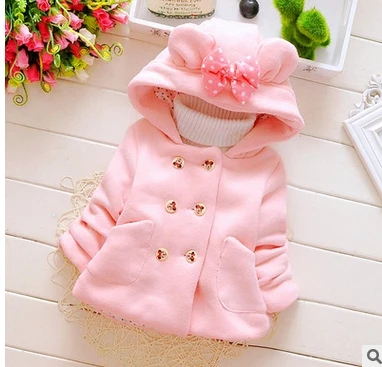 Забавное пальто с кроличьими ушками на капюшоне для девочек осенне-зимняя теплая куртка для девочек спортивные костюмы для детей детская одежда топы для девочек пальто - Цвет: Pink