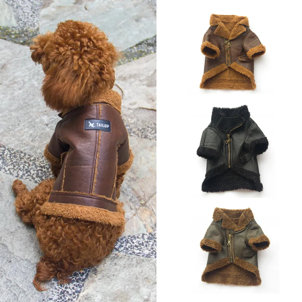 Pet Dog Fashion Leather Zipper Jacket Coat Thicken Dog Jackets Dogs