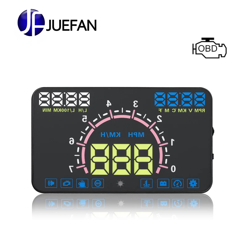 

JUEFAN E350 OBD II Plug and Play HUD display car speed projector Engine speed Water tank temperature Fatigue driving reminder