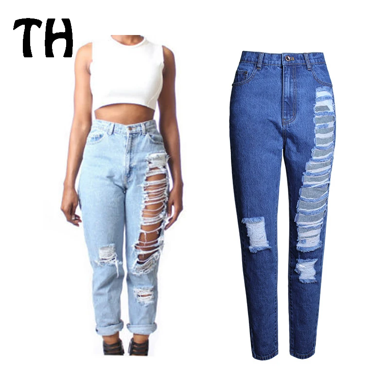 2019 Demin Straight Boyfriend Jeans For Women Hole Ripped Jeans