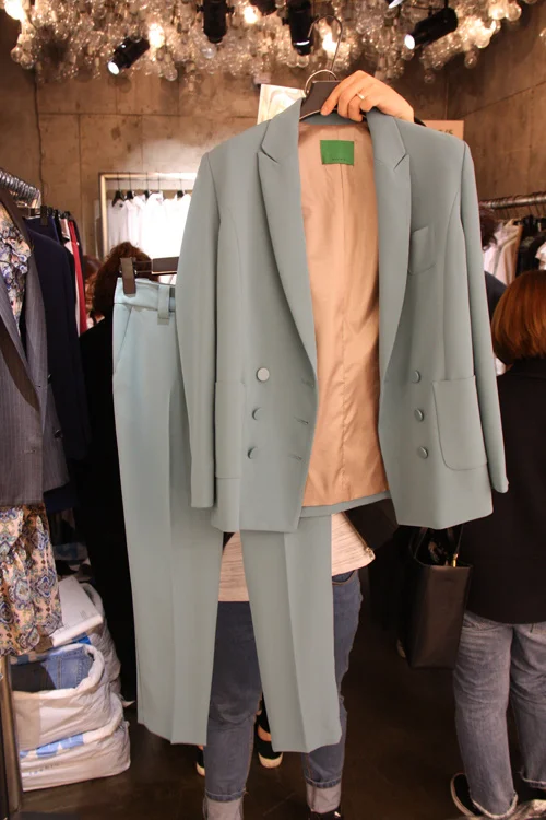 

spring the new small suit han edition in fashionable temperament of loose long suit jacket haroun pants suit Two pieces set