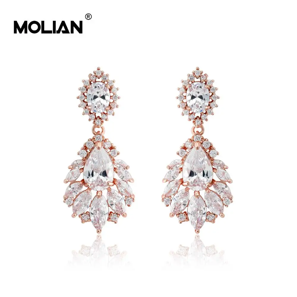 

MOLIAN Plant Big Cubic Zirconia Silver Copper Gold Rose gold jewelry Delicate Large Long drop earrings for women Banquet Eardrop