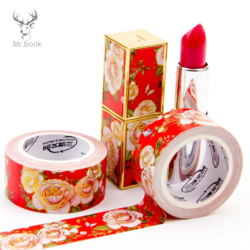 

Red Peony Flower Washi Tape Decorative Lipstick Perfume Makeup Sticker Adhesive Tape DIY Scrapbooking Diary Paper Stickers