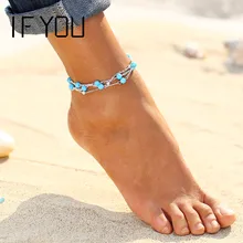 Если у вас ноги ювелирные изделия голубой натуральный камень Бусины Boho браслеты для женщин Chaine пляж для отпуска, в богемном стиле босиком сандалии Enkelbandje