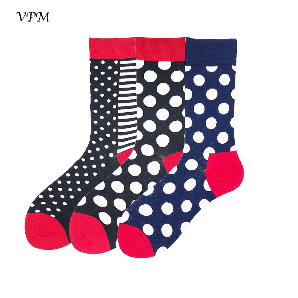 VPM Haeajuku Men's Crew Socks 85% Cotton Cool Black White Dot Skate Sock for Men Wedding Christmas Gift