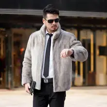 029 Новая мода американский Серебряный искусственный мех куртка пальто с высокой имитацией норки мех для мужчин пальто