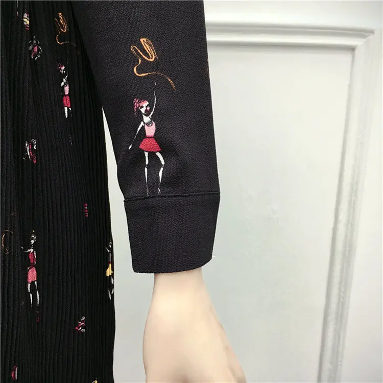 Newest Retro Shirt Dress Women 2019 Autumn Long Sleeve Women Dresses Casual Funny Print Dress Fashion O-Neck Pleated Vestidos Mujer  (9)