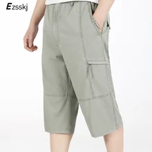Плюс размер 3/4 брюки мужские летние эластичный шнурок на талии мешковатые брюки-карго мужские Свободные карманные брюки большого размера 5XL 6XL