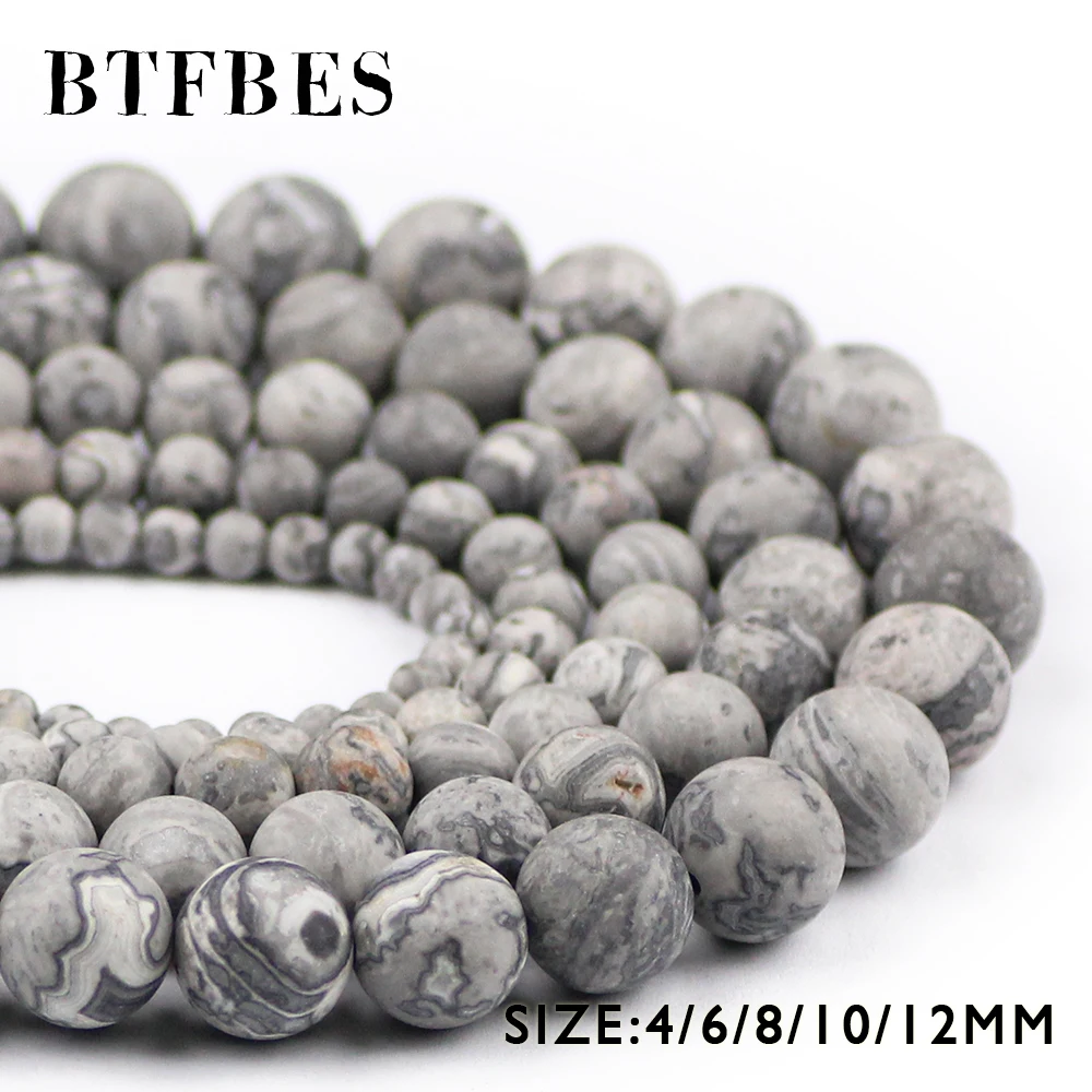 

BTFBES Matte Natural Map stone Beads Top Quality Round Ore Loose Bead 4 6 8 10 12mm Ball DIY Jewelry Bracelet Making Accessories