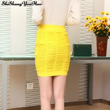 Горячая Распродажа, женские юбки, высокая талия, эластичная короткая юбка-карандаш, яркие цвета, мини-юбка, черная, синяя, красная, белая, Jupe Femme