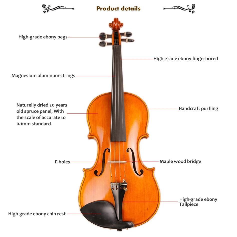Terkenal Master Buatan Tangan Biola Eropa Stripes Maple Disesuaikan Antique Profesional Violino D'oro TONGLING Merek