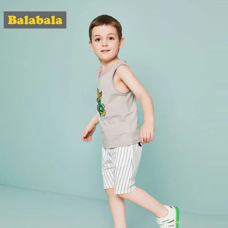 

2T-9T Boys Clothes Kids Cartoon Vest+Striped Shorts Sleeveless Kids Summer Clothes Cactus Print Clothing Toddler Boys Short Sets