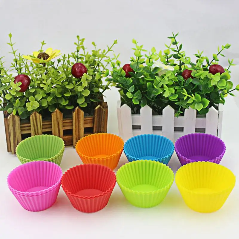 

8PCs 7cm Muffin Silicone Mold Cupcake Bakeware Cupcake Liners Mold Kitchen Baking Cake Decorating Tools Random 8 Colors