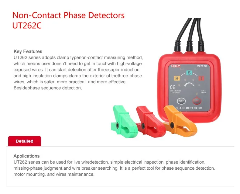 UNI-T UT262C Бесконтактный детекторы 3 чередования фаз цепи обрыва Напряжение обнаружения
