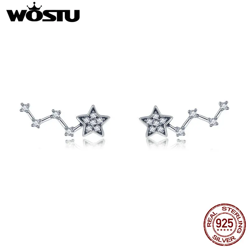 WOSTU 100% Стерлинговое Серебро 925 пробы Ослепительная крошечная звезда серьги