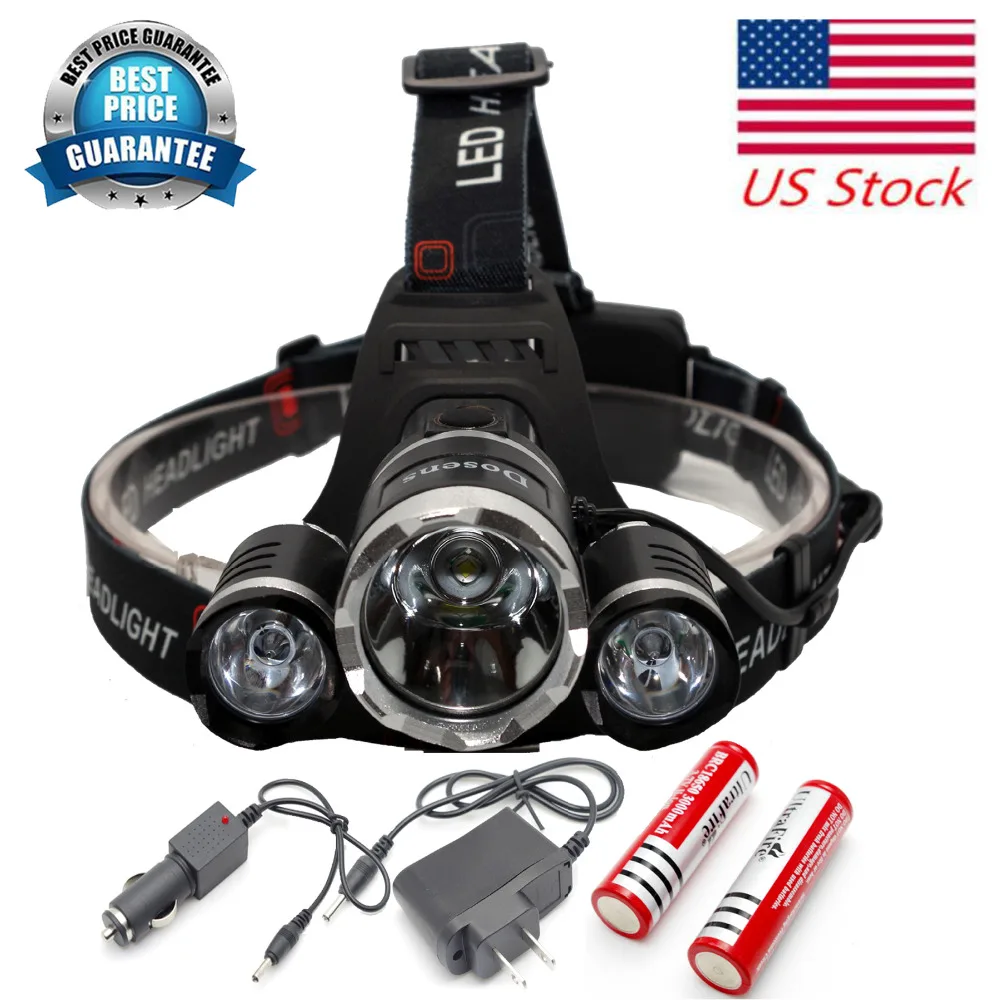 6000 Lumen Bright Headlight Headlamp Flashlight Torch 3 CREE XM L 3T6 LED Hiking Camping Riding