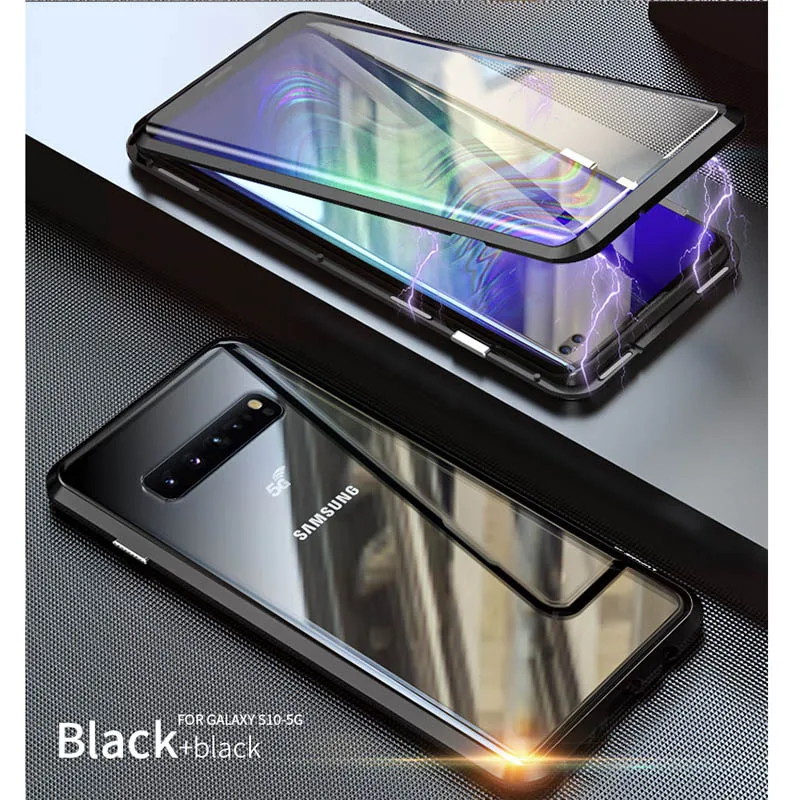 All Black Роскошные LUPHIE 360 полной защиты чехол для телефона для samsung Galaxy S10 5G/S10 Плюс/S10e/S10 обе стороны Стекло Магнитная металлическая крышка - Цвет: All Black