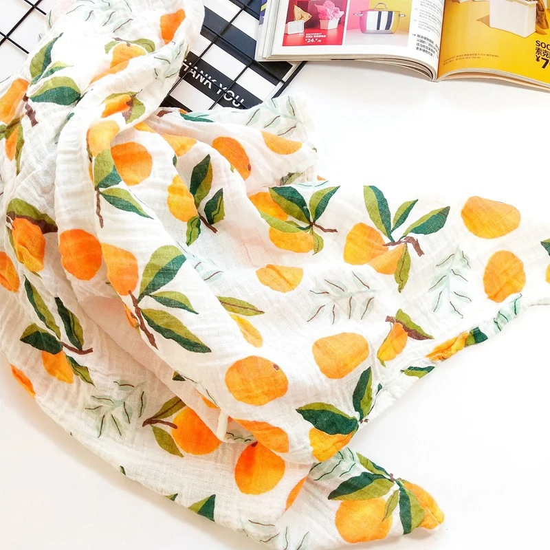 orange Herbabe детское Хлопковое одеяло для новорожденных Пеленание Одеяло s Единорог лиса Фламинго муслин накидка банная прогулочная коляска солнцезащитное полотенце - Цвет: orange