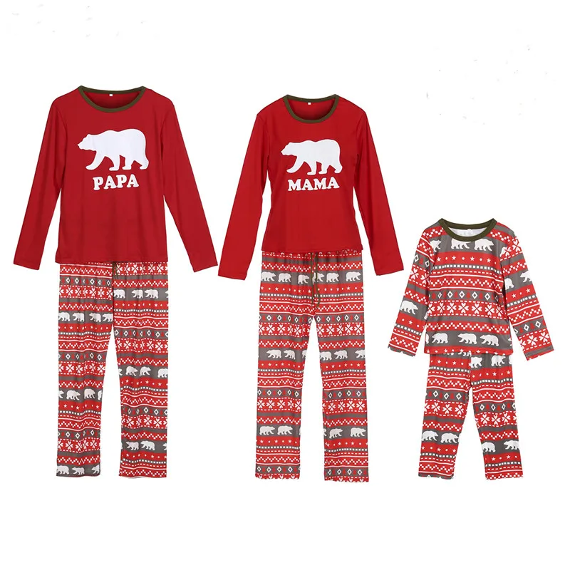 Family Christmas Little Bear Printed Pajamas Set Adult Kids Girls Boy