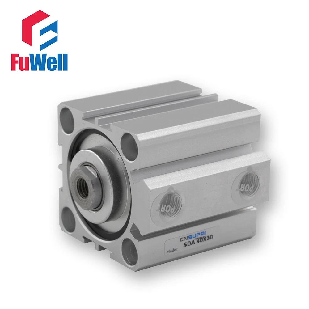 SDA Type Compact Pneumatic Cylinder 40mm Bore 5/10/15/20/25/30/40/50mm Stroke Aluminum Alloy